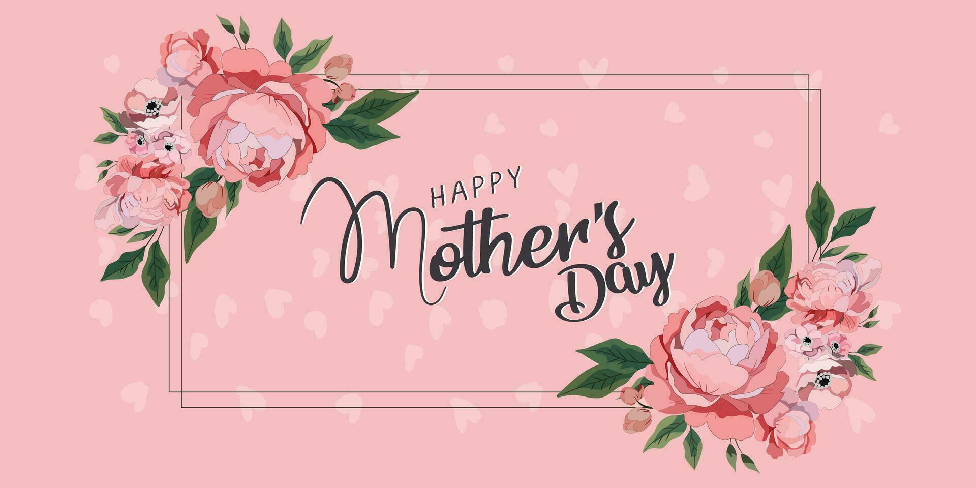 gelukkig moeders dag elegant belettering banier roze. schoonschrift vector tekst en hart in kader achtergrond voor moeder dag. het beste mam ooit groet kaart