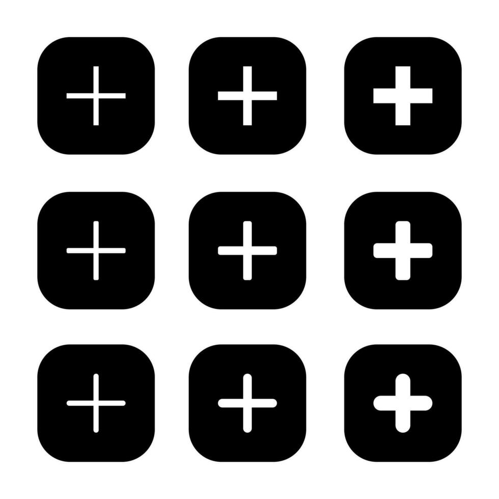 toevoegen knop icoon vector in zwart vierkant. sociaal media plus symbool