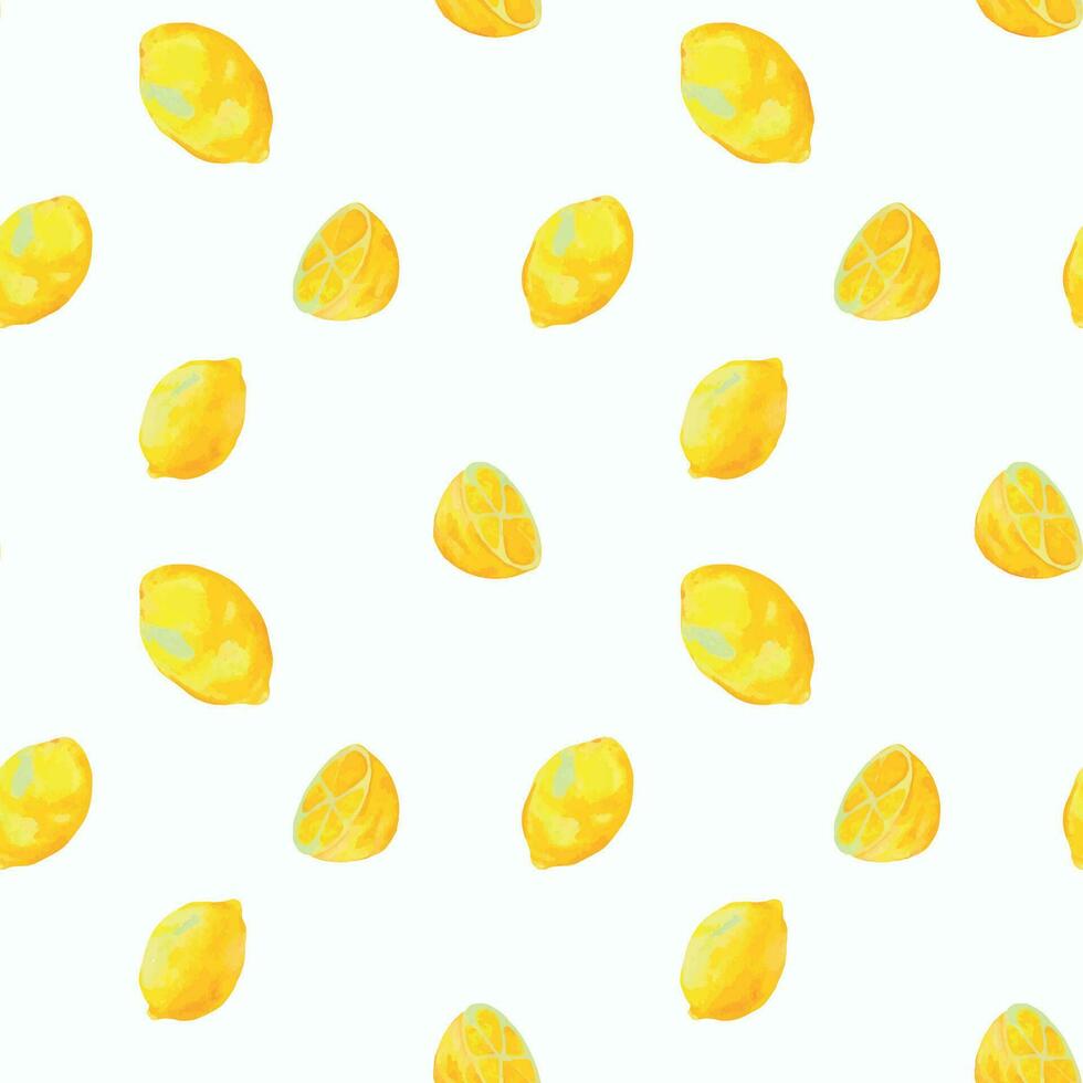 naadloos patroon met geel citroenen. achtergrond met fruit gemarkeerd Aan een wit achtergrond. waterverf patroon met citroenen vector