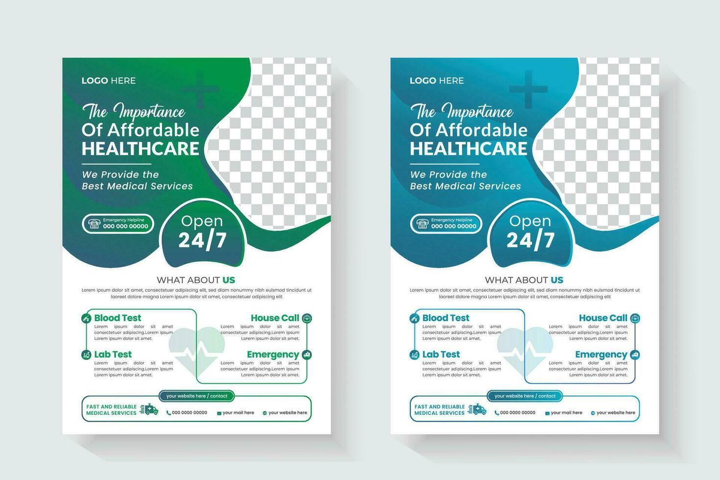 medisch gezondheidszorg folder ontwerp sjabloon, vlak pictogrammen voor een verslag doen van en medisch brochure ontwerp, vector sjabloon in a4 maat.