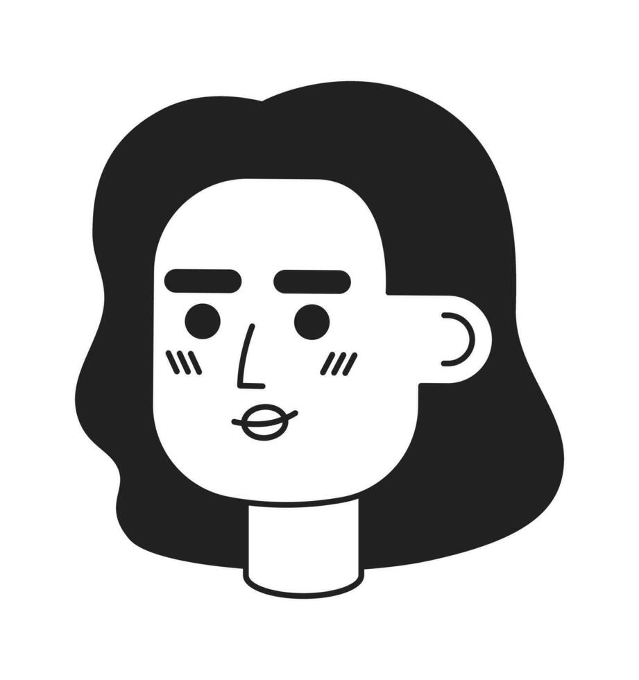 mooi zuiden Aziatisch vrouw blozen zwart en wit 2d vector avatar illustratie. Indisch vrouw volwassen schets tekenfilm karakter gezicht geïsoleerd. brunette dame vlak gebruiker profiel afbeelding, portret
