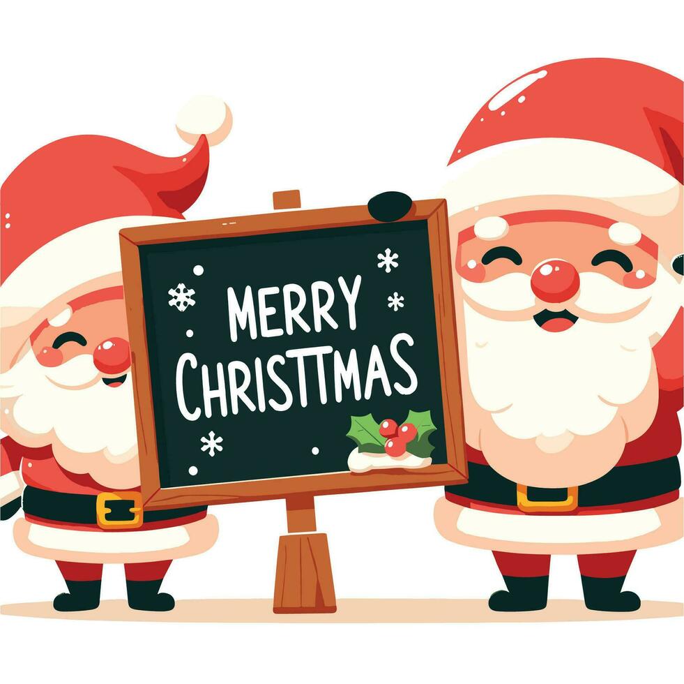 vrolijk hand- getrokken vlak de kerstman met vrolijk Kerstmis geschreven Aan bord vector illustraties Aan wit achtergrond