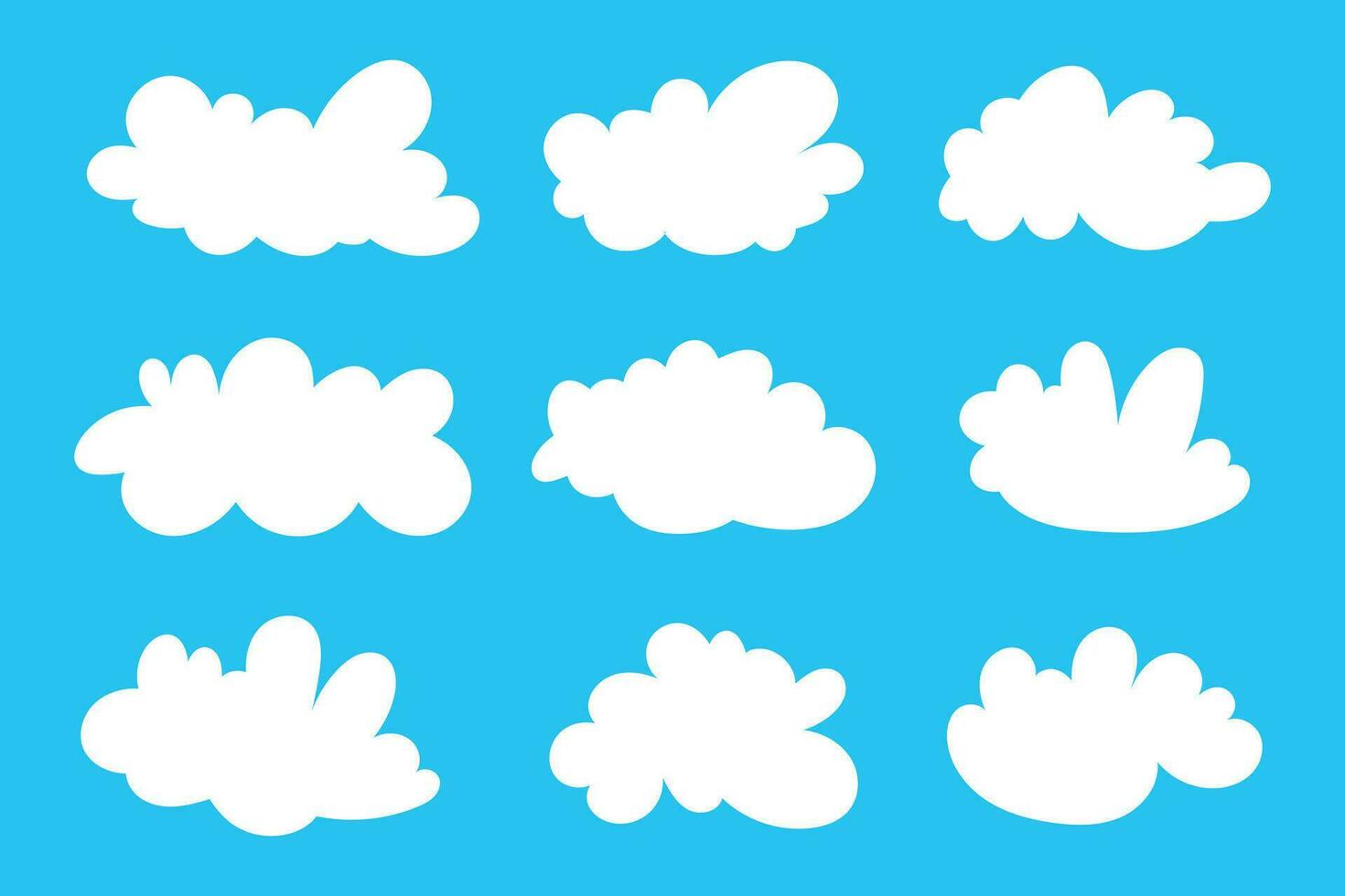 reeks van tekenfilm wolk in een vlak ontwerp. wit wolk verzameling. veel wit wolken voor ontwerp, symbool of logo. abstract schets en gevulde vector teken