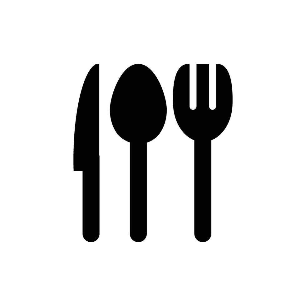 lepel, mes en vork icoon. bestek symbool. eten teken. bestek silhouet. ontwerp elementen voor voedsel en drank, restaurants, culinaire lekkernijen, enz vector