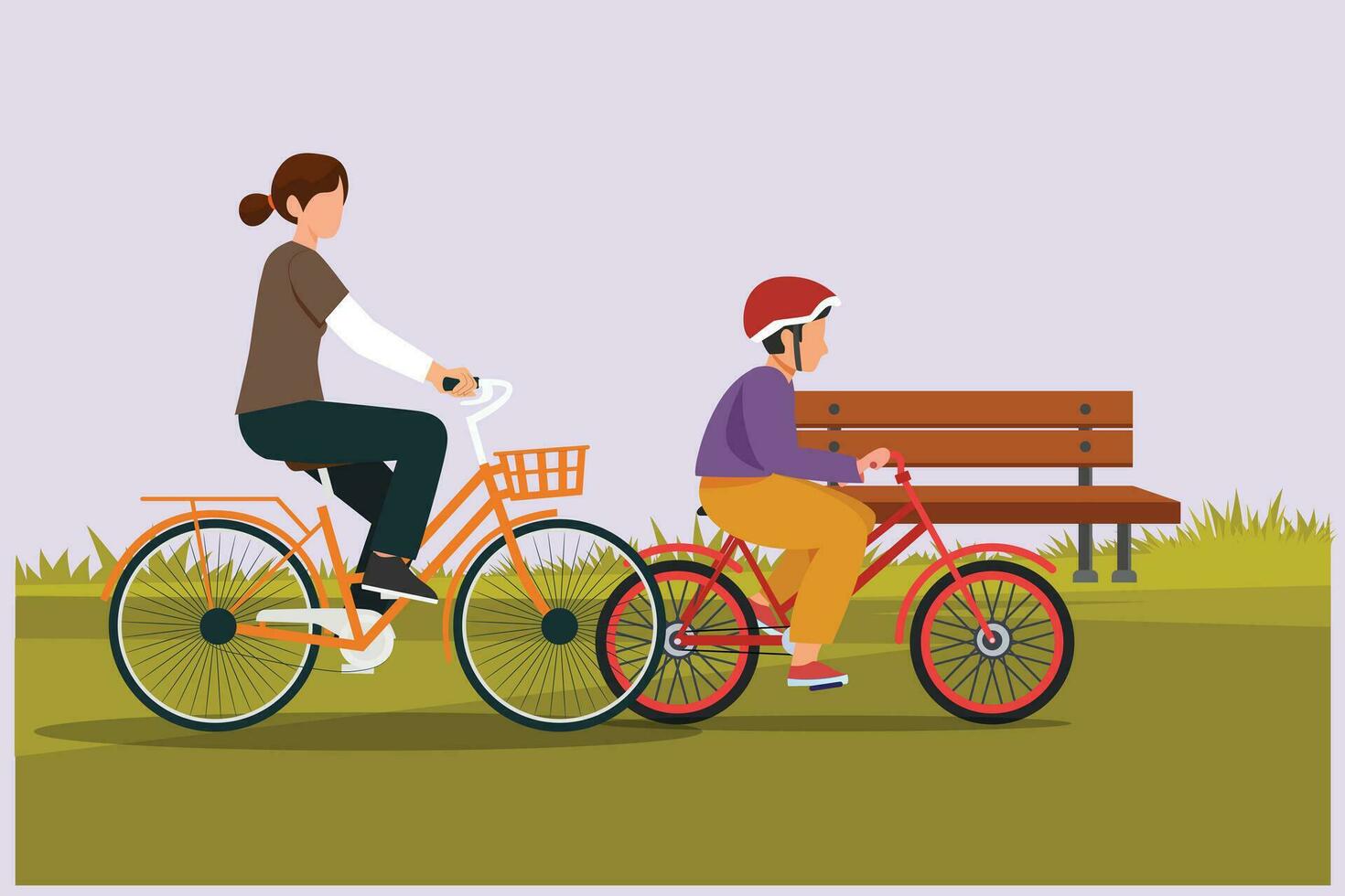 gelukkig ouders met haar kind rijden fiets samen. buitenshuis vrije tijd activiteiten concept. gekleurde vlak vector illustratie geïsoleerd.