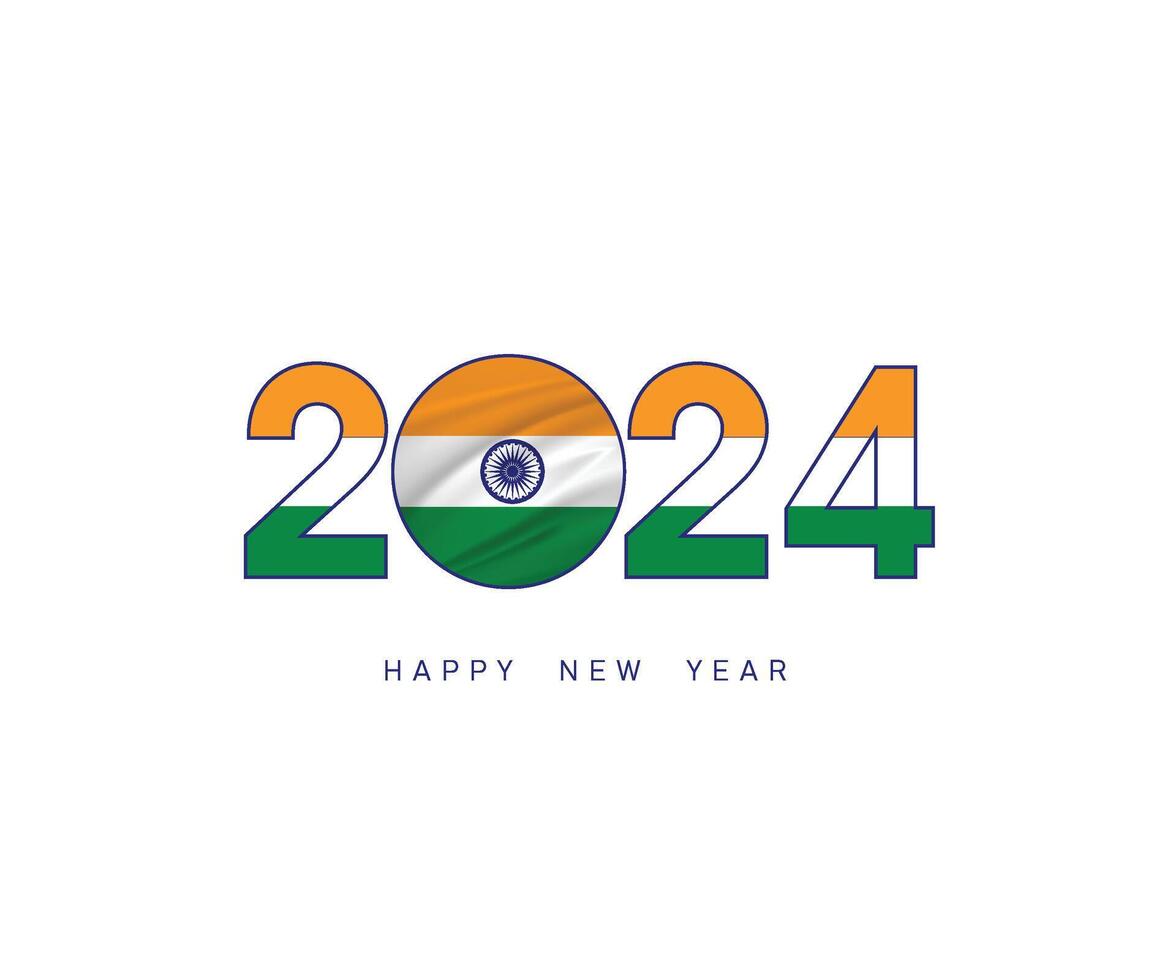 de nieuw jaar 2024 met de Indisch vlag en symbool, 2024 gelukkig nieuw jaar Indië logo tekst ontwerp, het kan gebruik de kalender, wens kaart, poster, banier, afdrukken en digitaal media, enz. vector illustratie