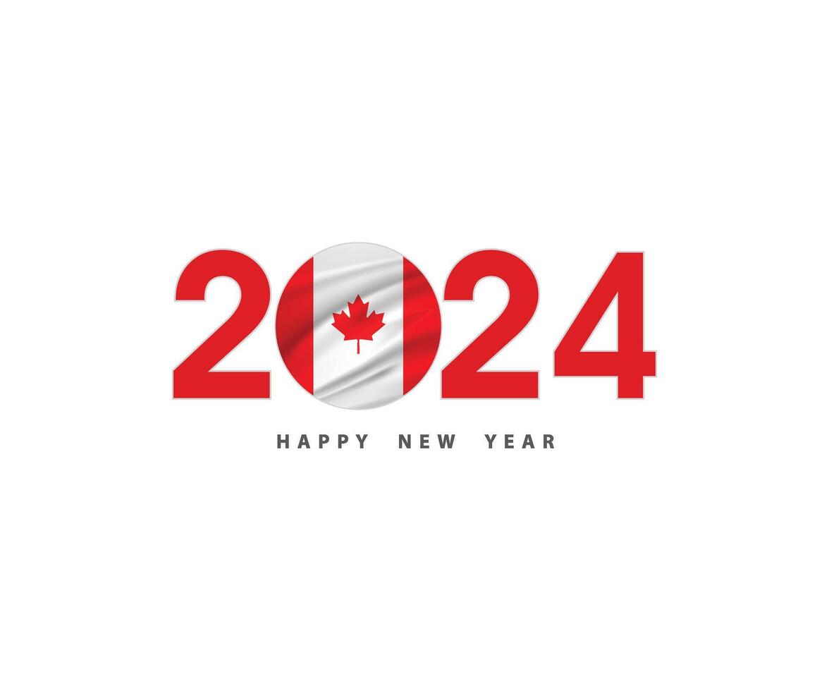 de nieuw jaar 2024 met de Canadees vlag en symbool, 2024 gelukkig nieuw jaar Canada logo tekst ontwerp, het kan gebruik de kalender, wens kaart, poster, banier, afdrukken en digitaal media, enz. vector illustratie