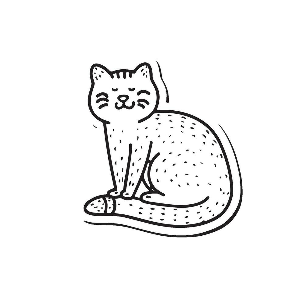 grillig zwart en wit illustratie van een kat, perfect voor kleuren, lijn tekening stijl vector