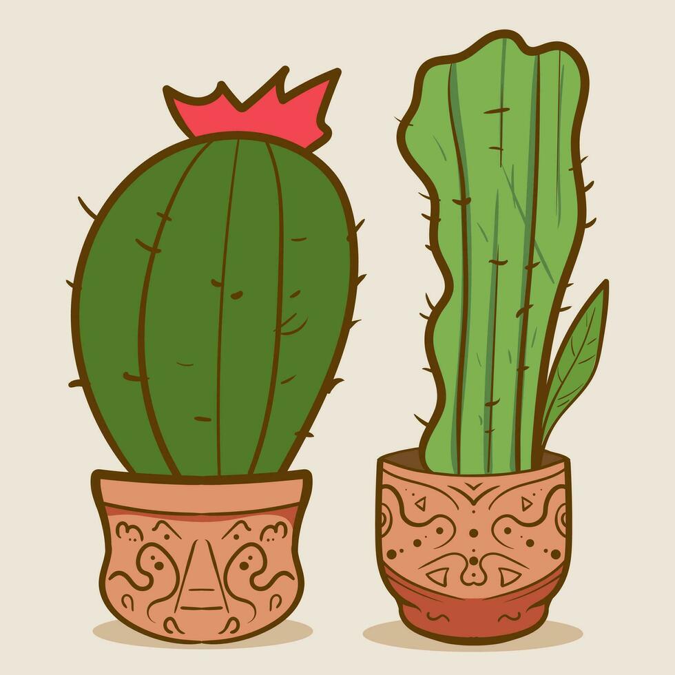 fabriek kamer groen cactus. schattig groen cactus in bloem potten vlak, tekenfilm stijl. vector illustratie wit achtergrond. element ontwerp.