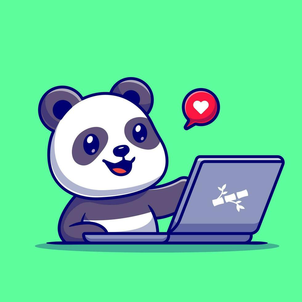 schattig panda werken Aan laptop tekenfilm vector icoon illustratie. dier technologie icoon concept geïsoleerd premie vector. vlak tekenfilm stijl