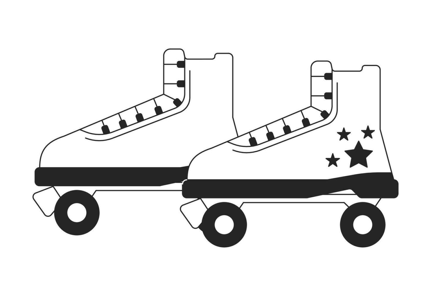 oud fashioned rol skates zwart en wit 2d lijn tekenfilm voorwerp. wijnoogst rolschaatsen geïsoleerd vector schets item. zomertijd vrije tijd werkzaamheid uitrusting monochromatisch vlak plek illustratie