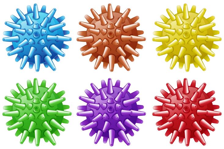 Zes ballen met spikes in verschillende kleuren vector