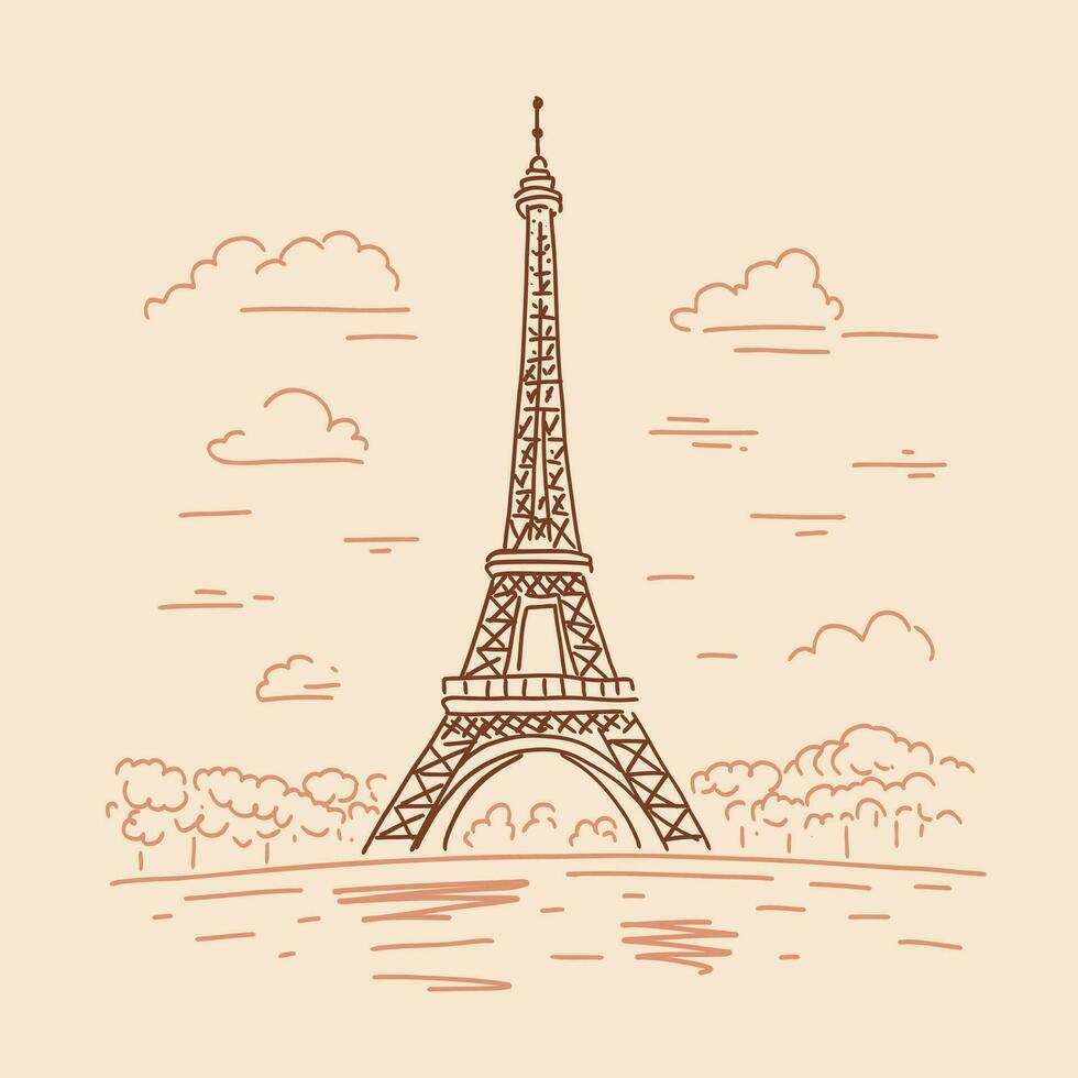 eiffel toren in Parijs. mijlpaal van Parijs. illustratie in tekening stijl vector