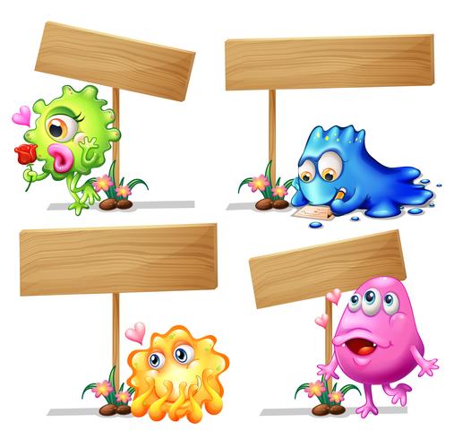 Houten teken sjabloon met monsters vector