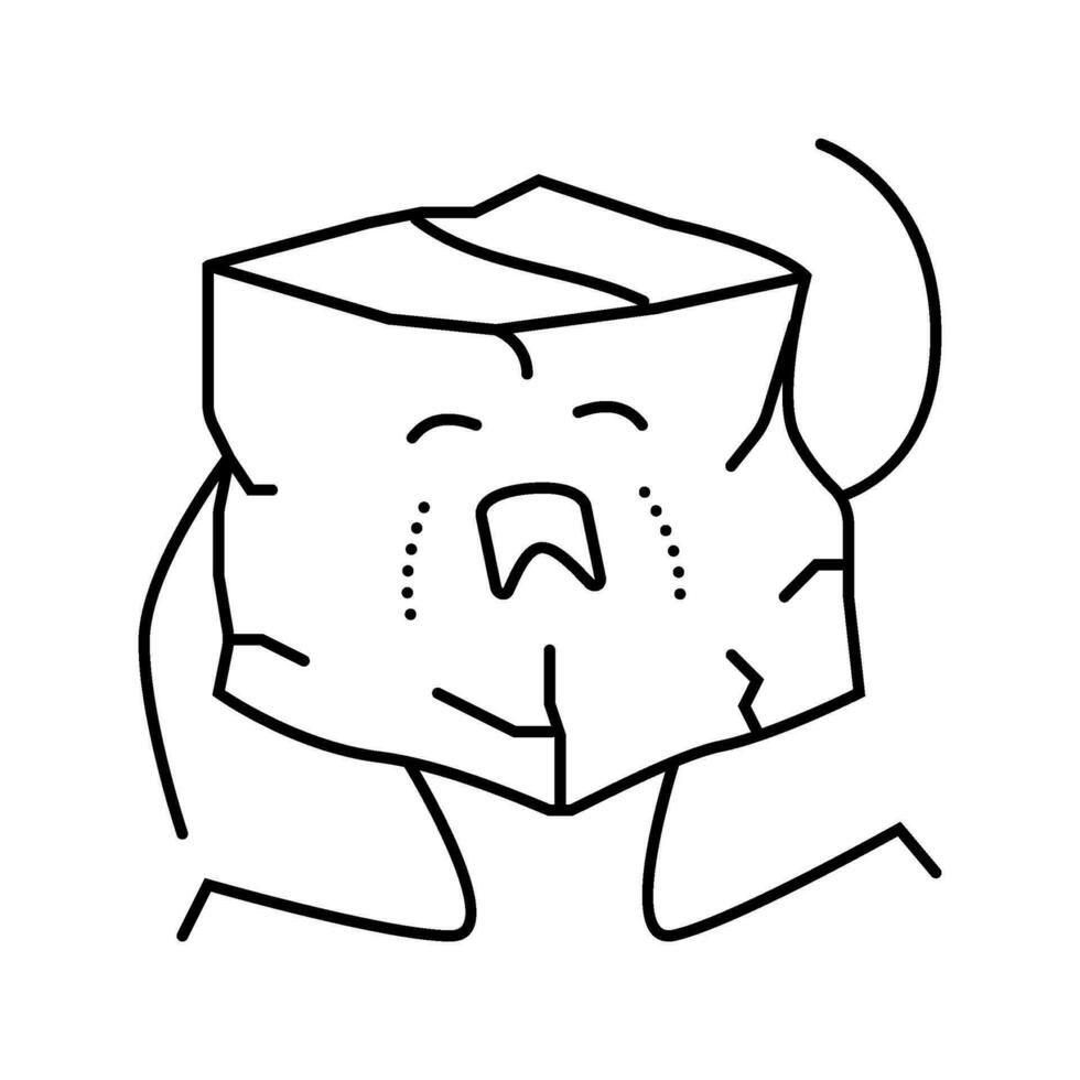 verdrietig gescheurd karton doos karakter lijn icoon vector illustratie