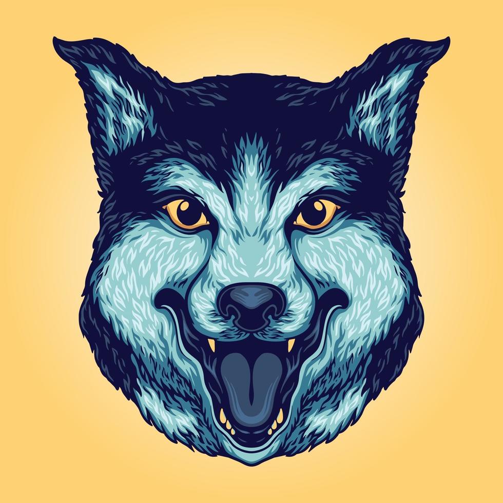 wolf hoofd smiley mascotte illustraties vector