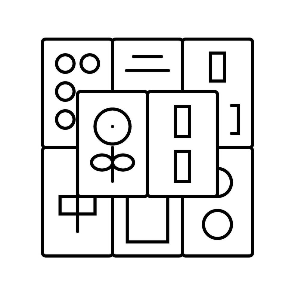mahjong tegels bord tafel lijn icoon vector illustratie