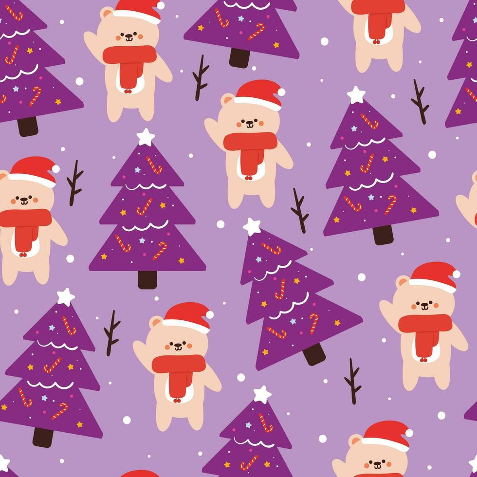 naadloos patroon tekenfilm beer met Kerstmis boom en Kerstmis element. schattig Kerstmis behang voor kaart, geschenk inpakken papier vector