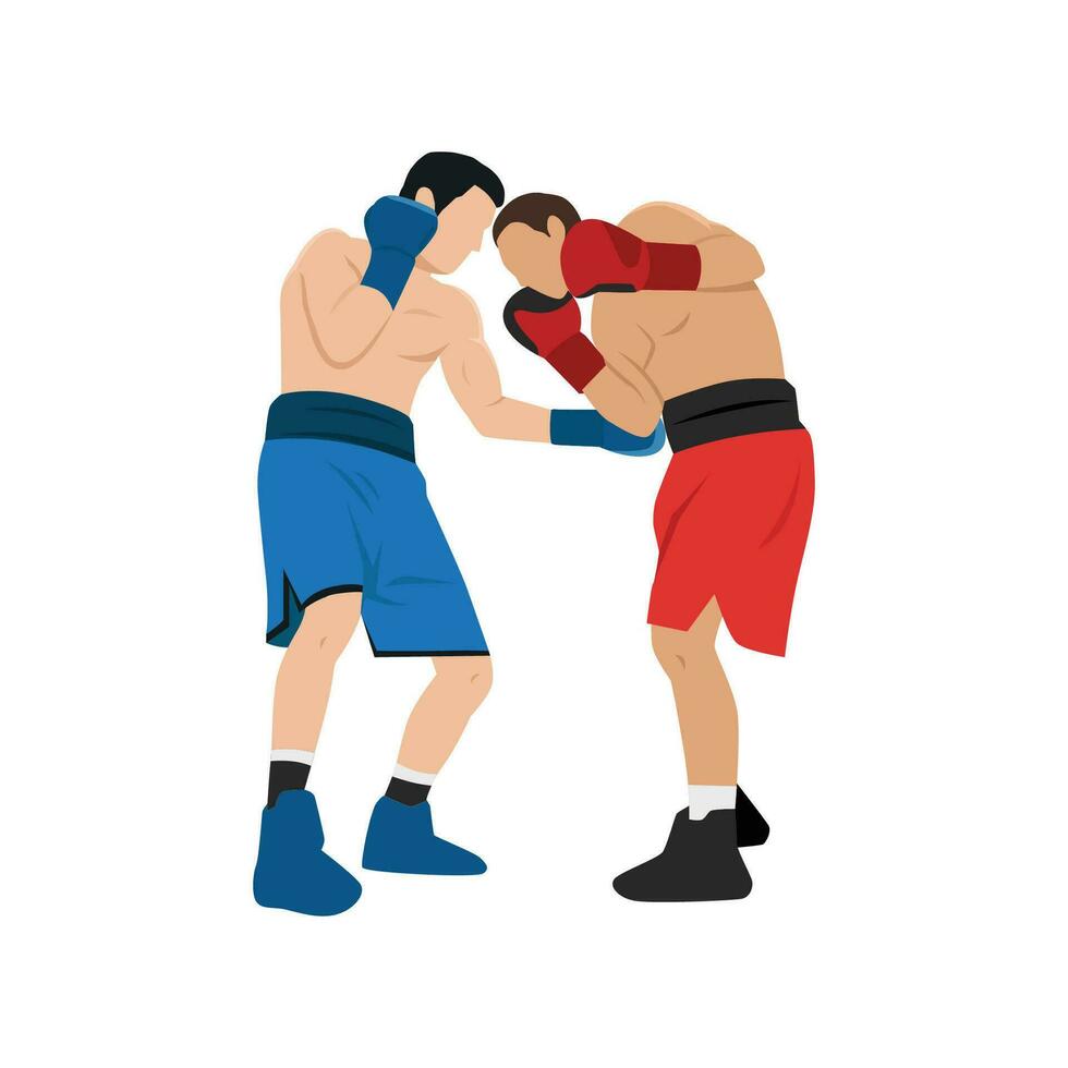 twee boksers vechten. strijd schouwspel evenement met omver gooien tussen professioneel sporters in sportkleding. vector