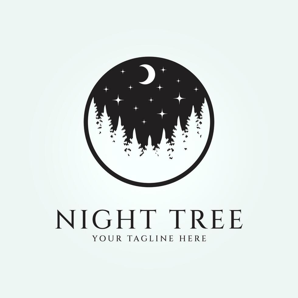 nacht boom logo ontwerp in de winter Woud. nieuw jaar silhouet vector illustratie