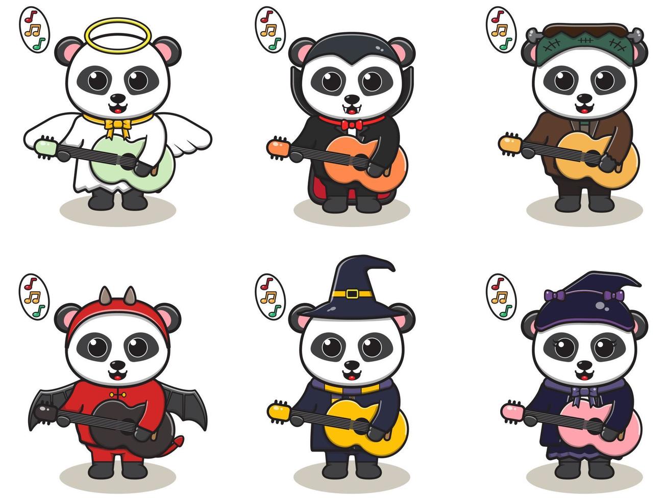 vectorillustratie van schattige panda met halloween kostuum gitaar spelen vector