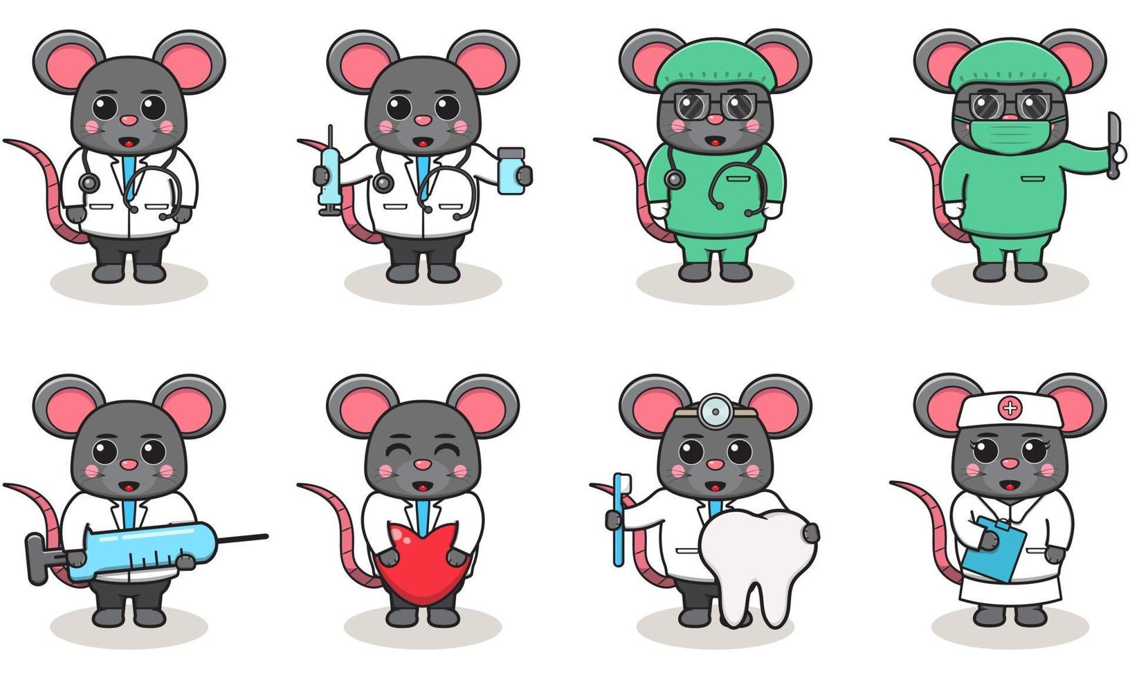vectorillustratie van schattige cartoon van muis arts. vector
