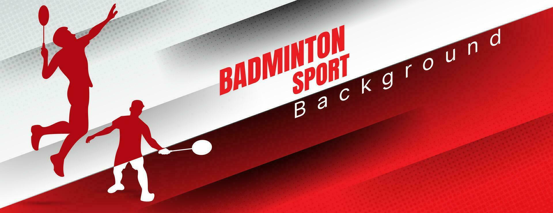 badminton sport banier achtergrond in rood en wit met halftone en diagonaal strepen vector