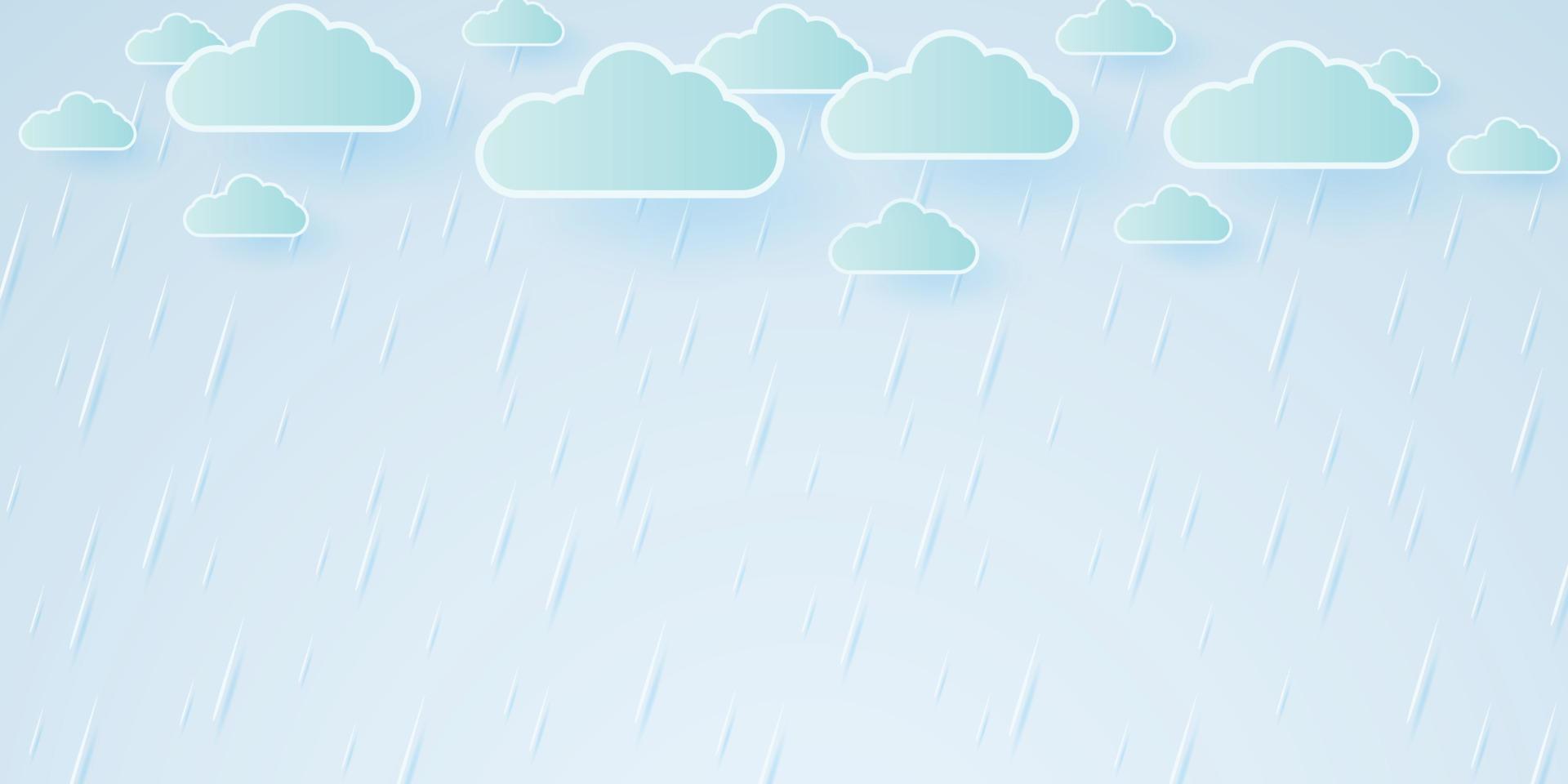 vectorillustratie, regenbui, regenachtergrond, regenseizoen, papierkunststijl vector
