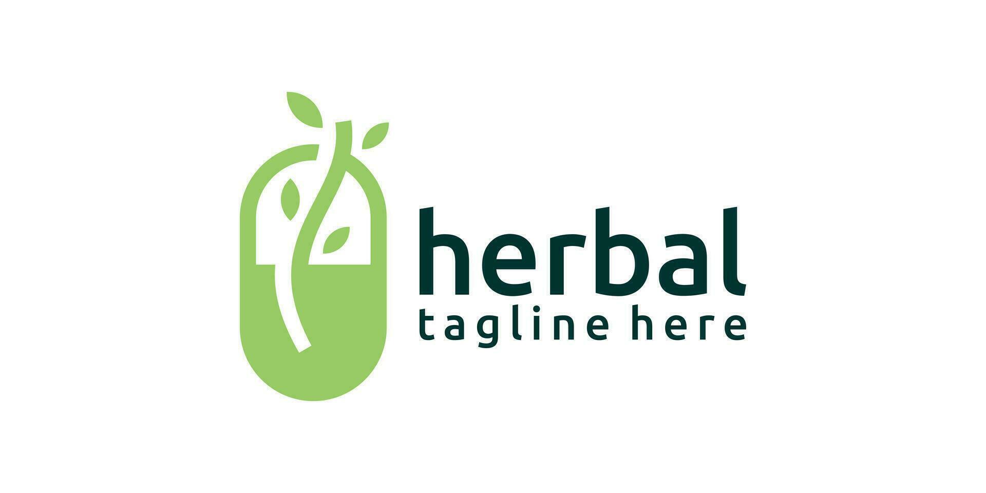 logo ontwerp combineren capsule vorm met planten, kruiden geneesmiddel. vector