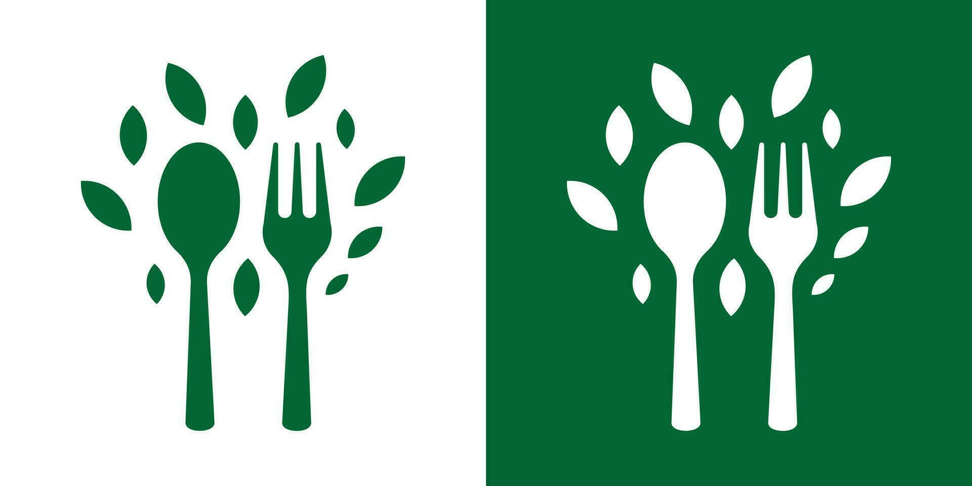 logo ontwerp voedsel biologisch lepel vork en blad icoon vector illustratie