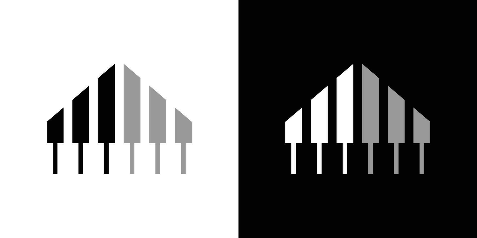 logo ontwerp gebouw en piano icoon vector inspiratie