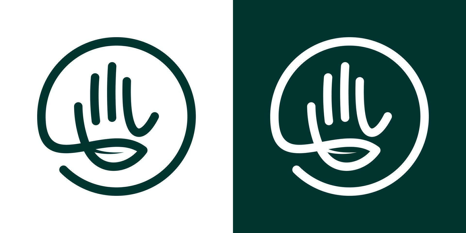logo ontwerp hand- en blad minimalistische lijn icoon vector illustratie