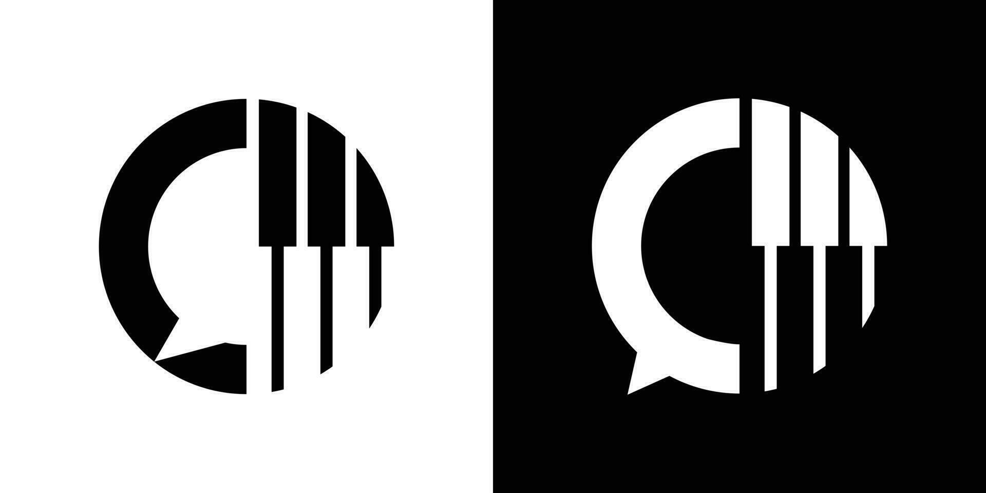 logo ontwerp praten en piano icoon vector inspiratie