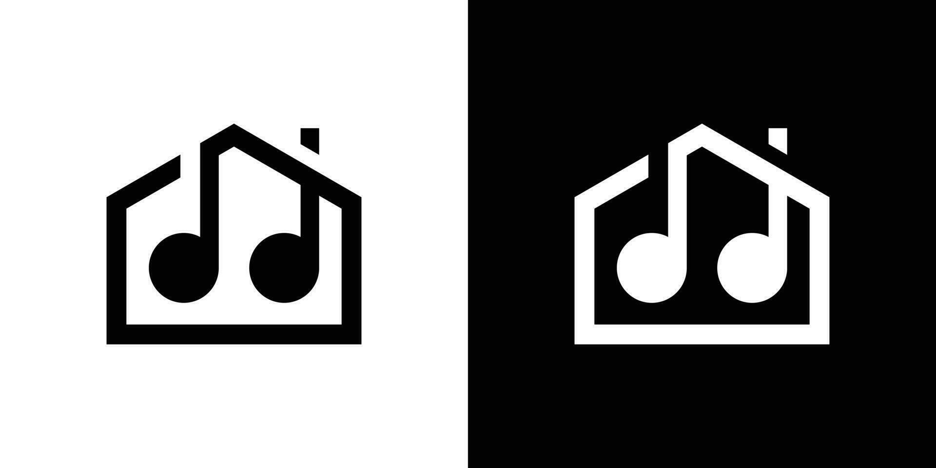 muziek- huis logo ontwerp, muziek- Notitie en huis, echt landgoed ontwerp icoon vector illustratie