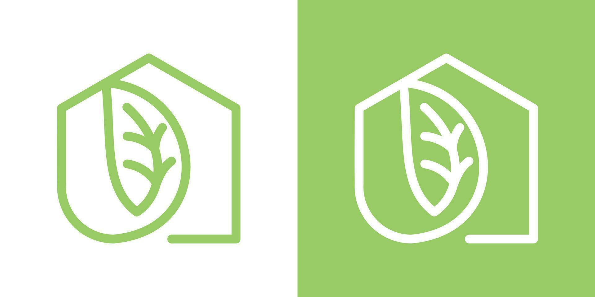 logo ontwerp combinatie huis en blad icoon vector illustratie