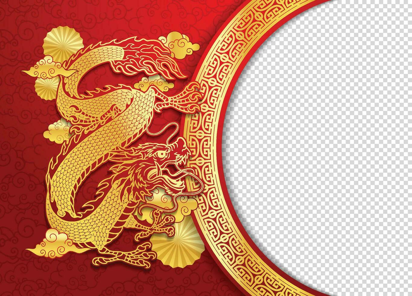 gelukkig Chinese nieuw jaar 2024 met gouden draak en transparant achtergrond vector