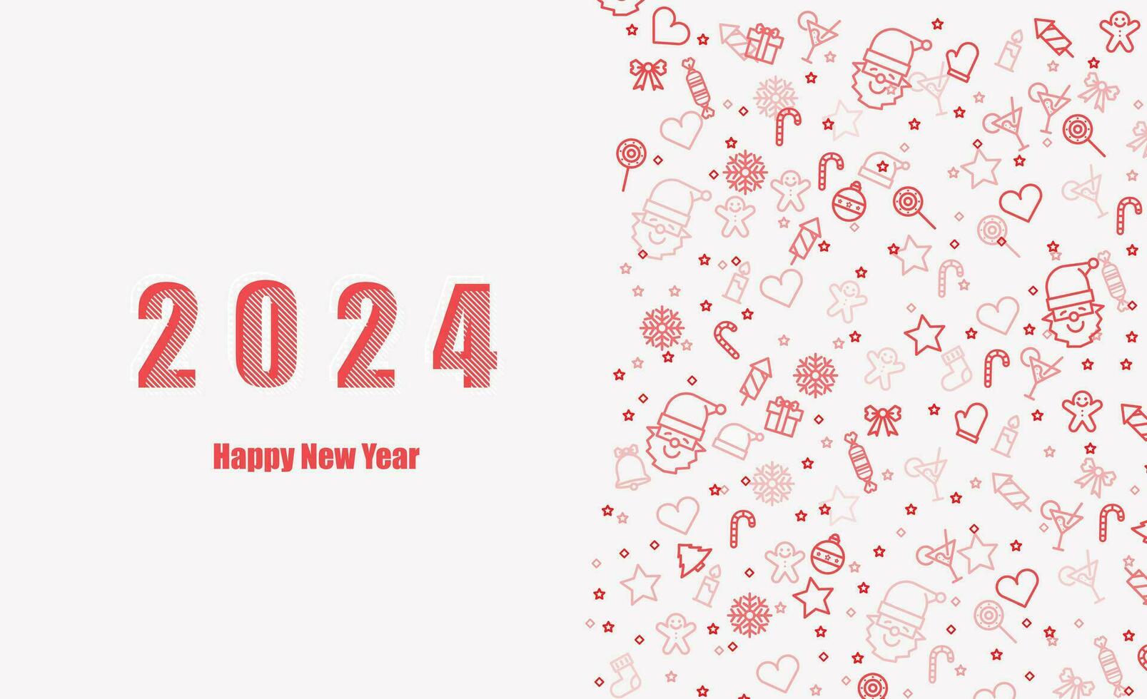 2024, achtergrond met gelukkig nieuw jaar Kerstmis icoon dun lijn stijl vlak vector ontwerp achtergrond.