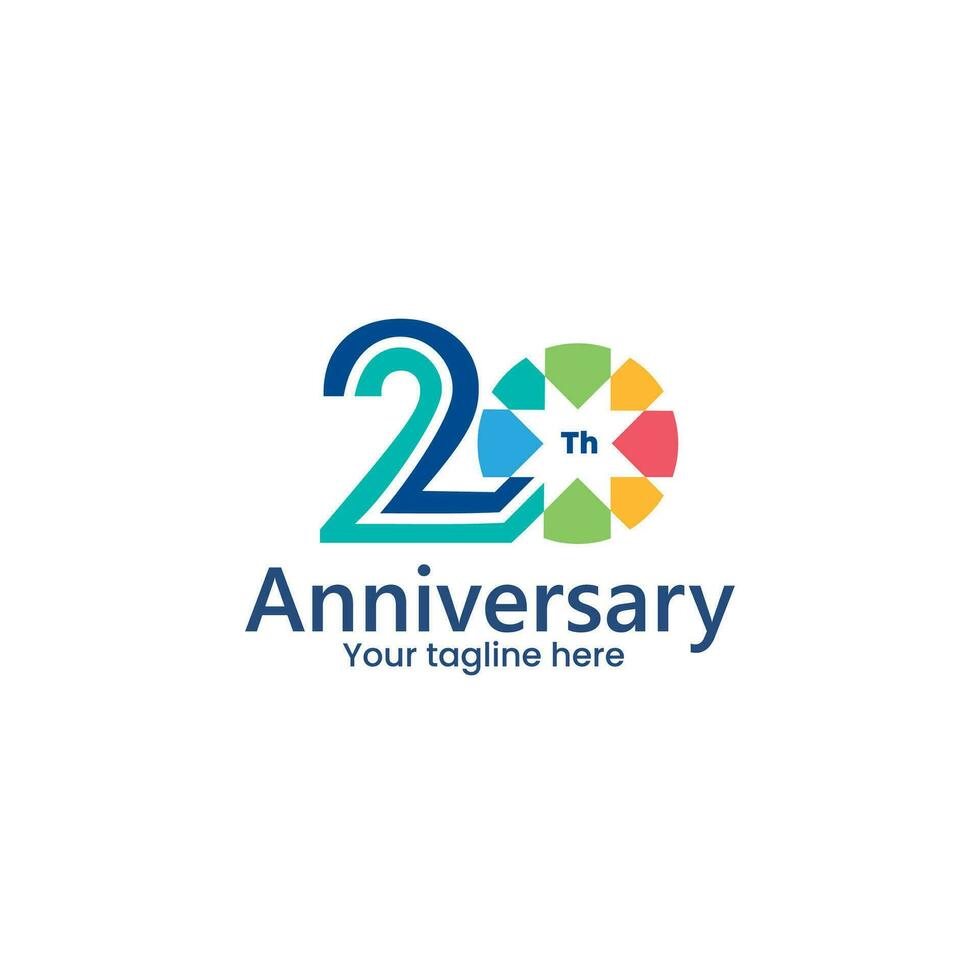 kleurrijk 20 jaar verjaardag logo ontwerp vector