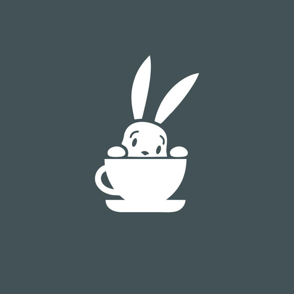 konijn koffie glas logo negatief ruimte concept vector sjabloon. konijn Holding wijn glas symbool