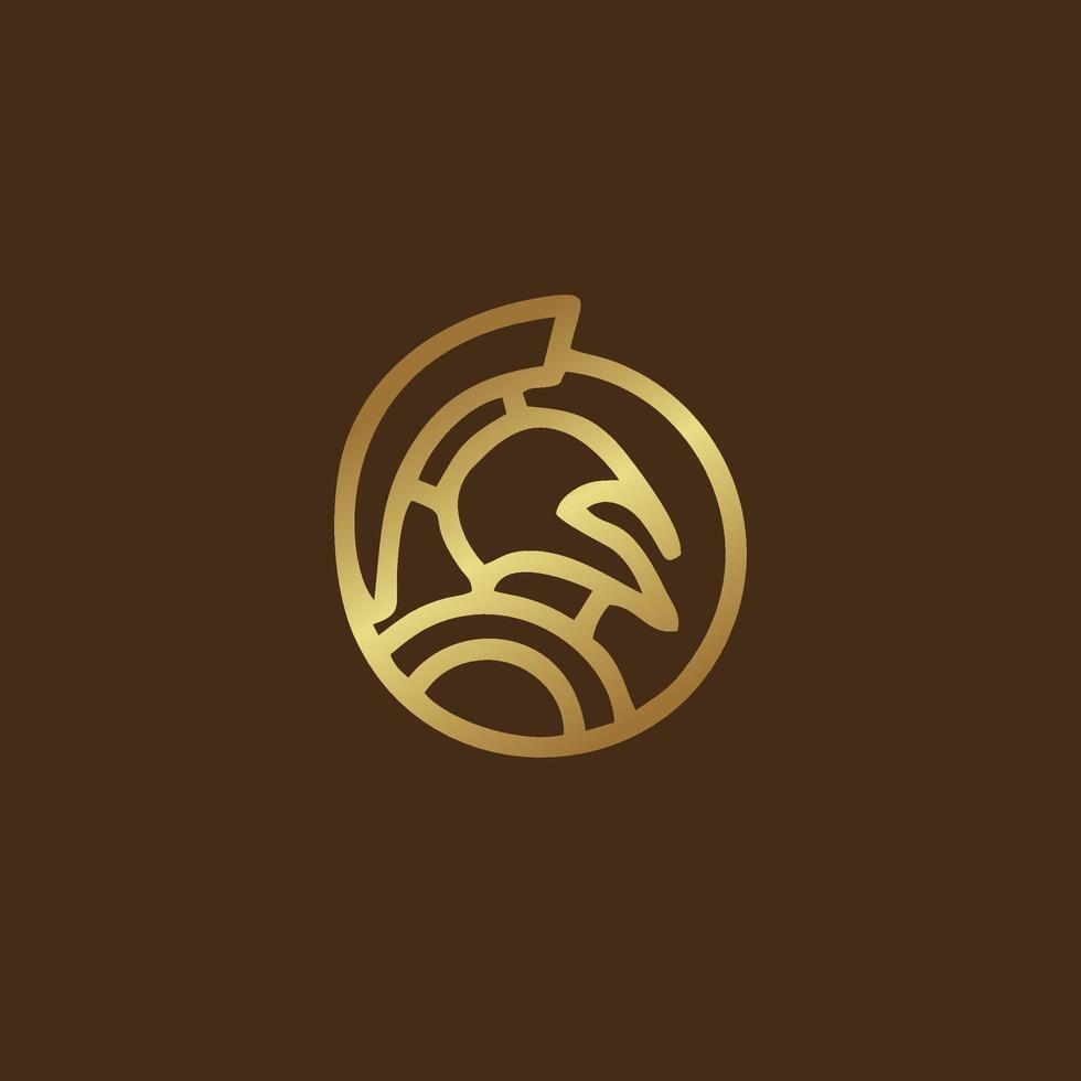 gouden lijn spartaans logo en vector ontwerp helm en hoofd