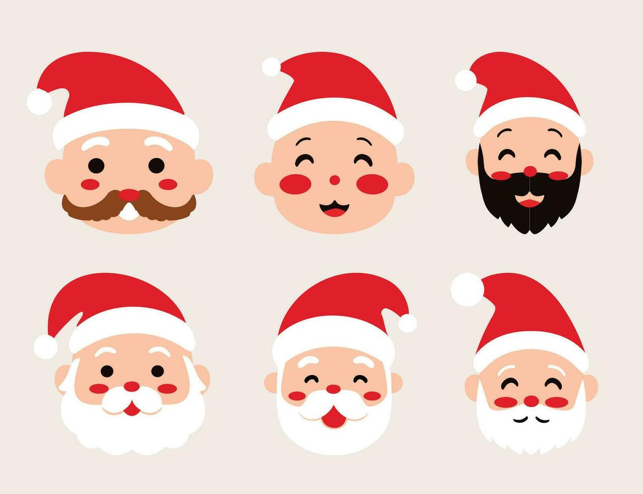 reeks van schattig de kerstman claus gezicht in vlak stijl vector illustratie voor Kerstmis vieringen