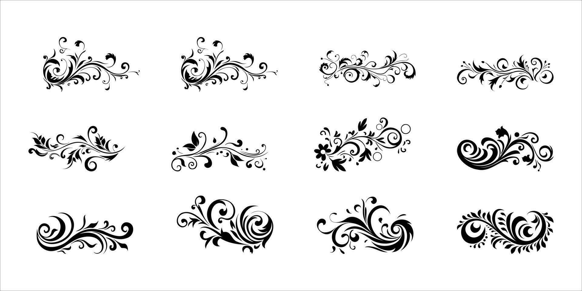 overladen script bloemen kalligrafische set, decoratief en elegant beletterd vector
