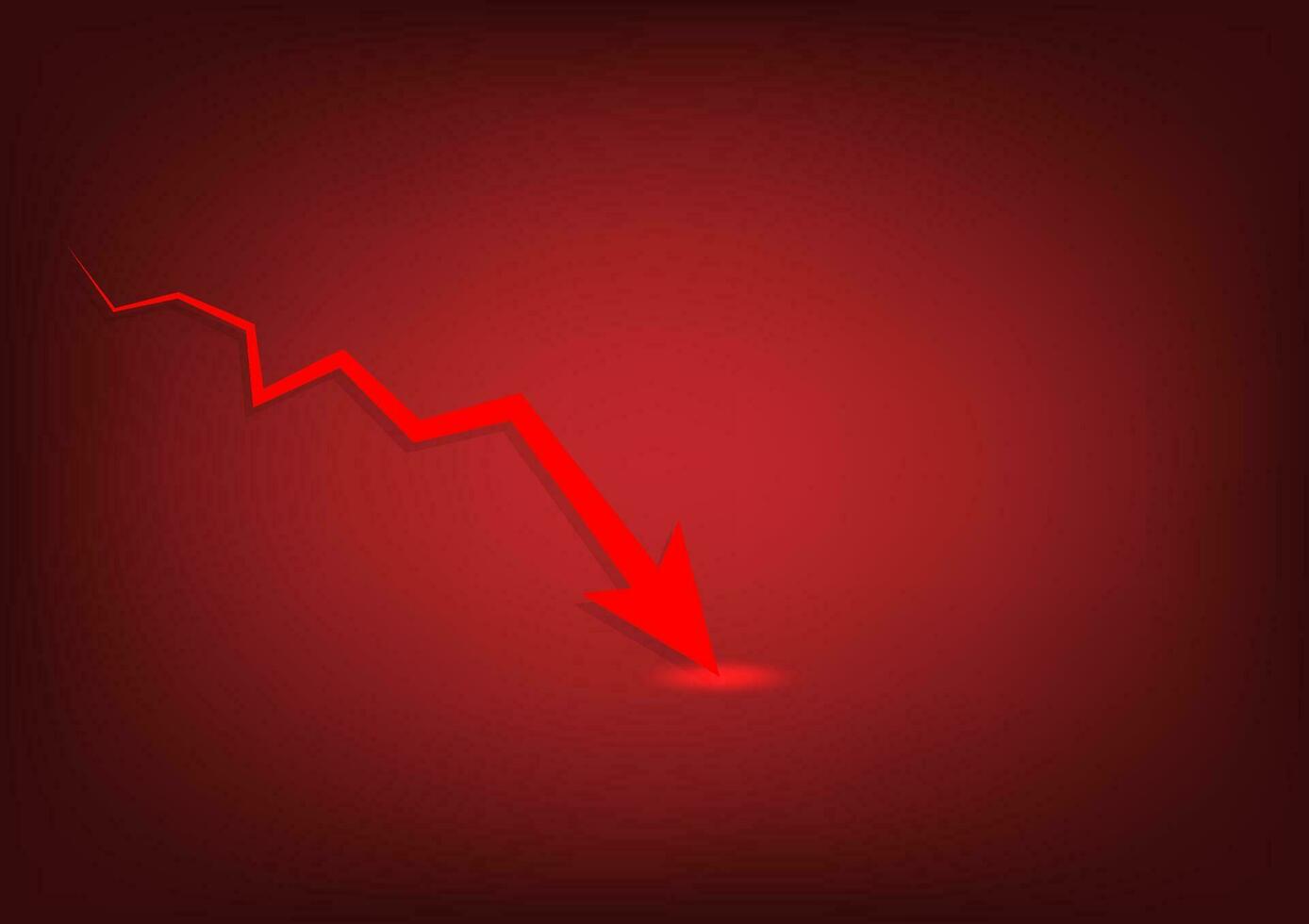 rood pijl diagram laten vallen pijl naar beneden met Aan rood achtergrond. geld verliezen. voorraad crisis en financiën concept. vector