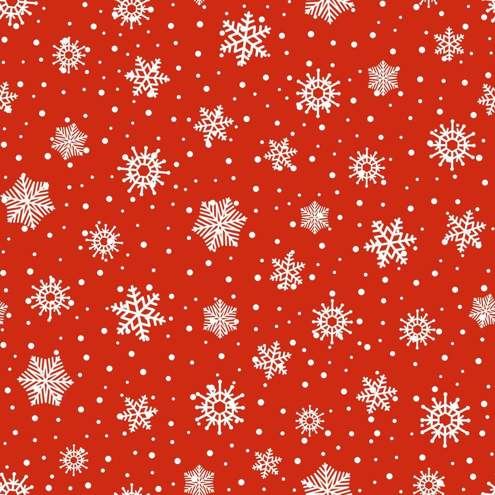 naadloos Kerstmis patroon met wit sneeuwvlokken Aan een rood achtergrond. winter decoratie. gelukkig nieuw jaar vector illustratie.