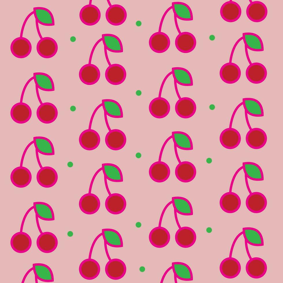 patroon met kers fruit met groen bladeren roze achtergrond vector illustratie.