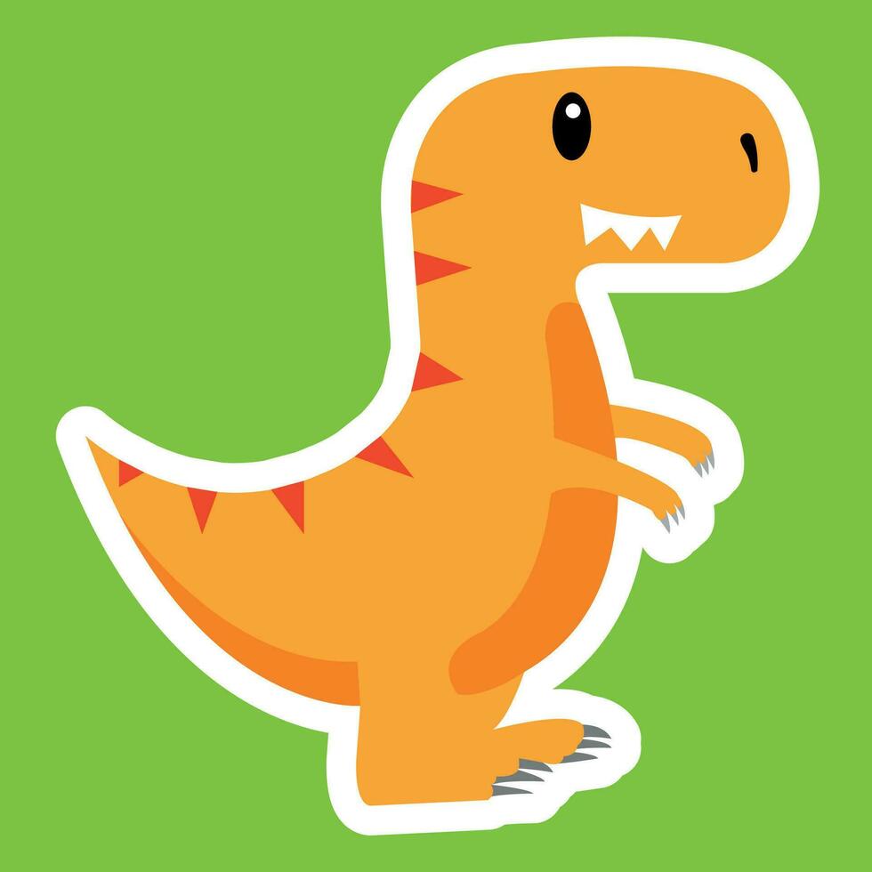 schattig getrokken geel dinosaurus geïsoleerd Aan groen achtergrond vector