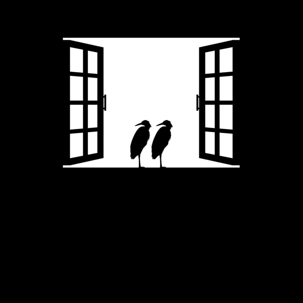 silhouet van de paar- zwart reiger Aan de venster. vector illustratie