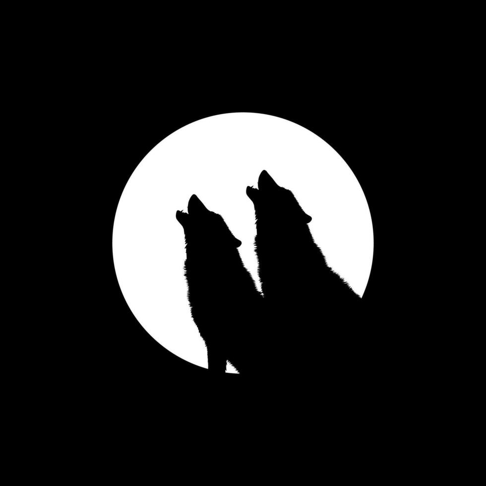 silhouet van de wolf huilde Aan de vol maan cirkel vorm geven aan, maanlicht, voor logo type, kunst illustratie, pictogram of grafisch ontwerp element. vector illustratie