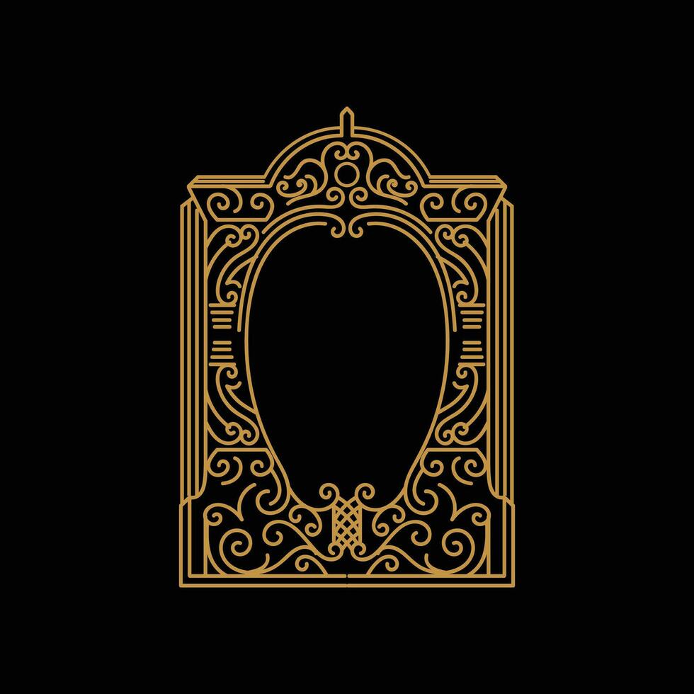 wijnoogst blanco plein gouden kader grens insigne embleem postzegel etiket logo ontwerp vector
