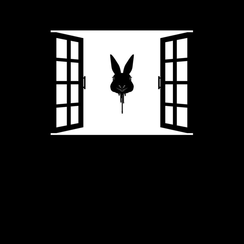 vliegend bloederig konijn hoofd Aan de venster silhouet, dramatisch, eng, verschrikking, eng, mysterie, of spookachtig illustratie. kunst illustratie voor verschrikking film film of halloween poster element. vector